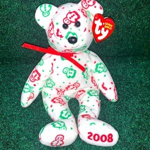 Ty beanie babies GINGERSPICE white bear with red and green gingerbread man